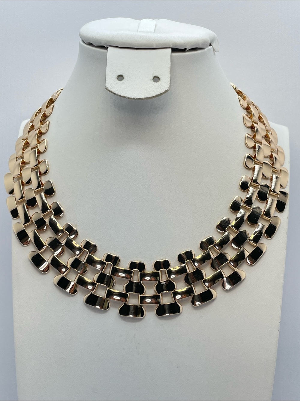 Chunky Tone Wide Statement Chain Collar Necklace NWT Modern Bold